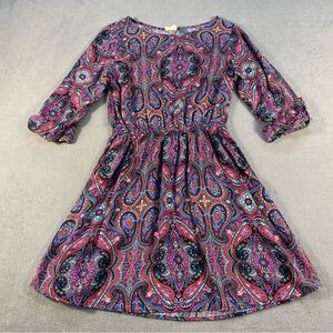 Teenplo Women Junior’s Multi-colored Paisley Print mini dress, short sleeves, L